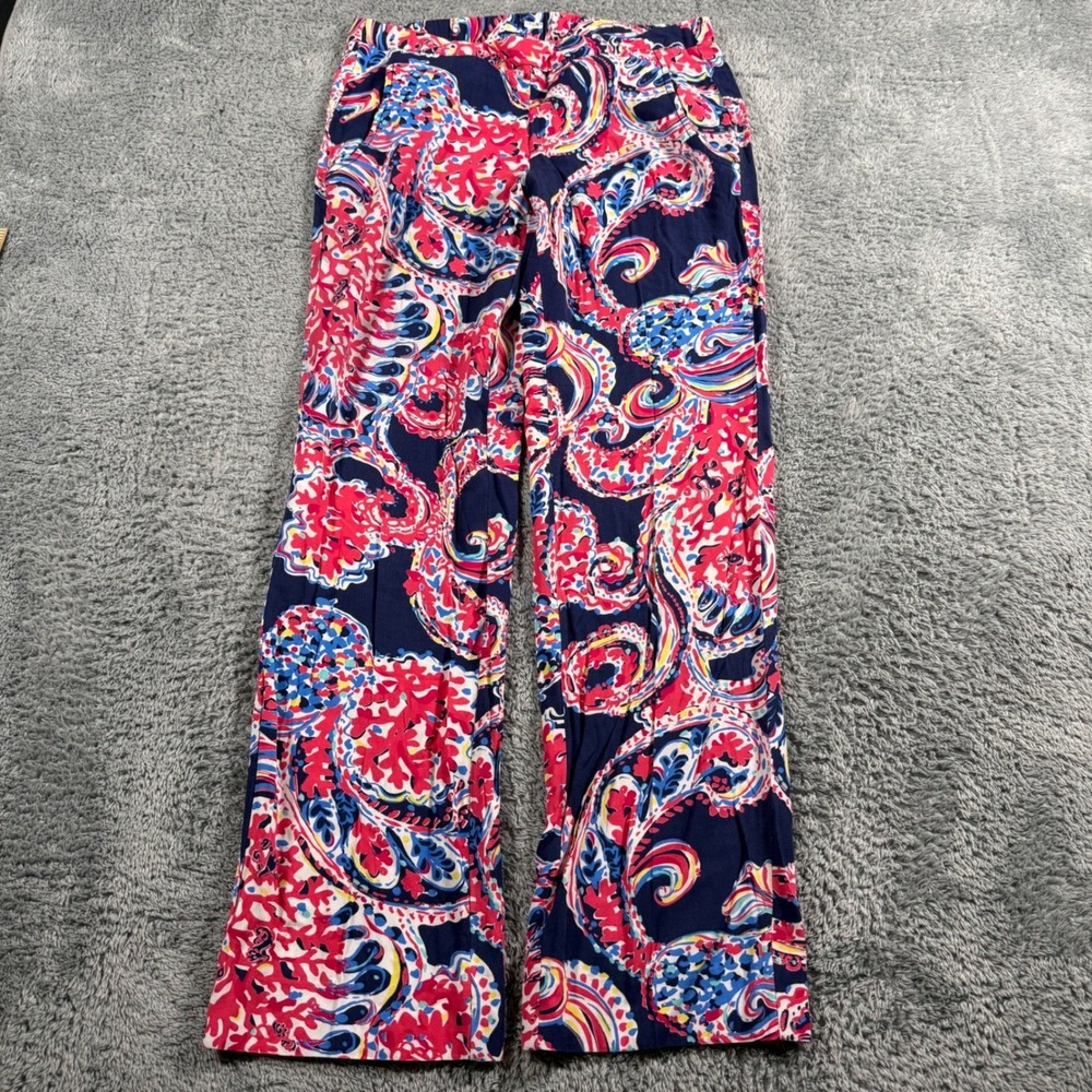 Lilly Pulitzer Cambridge Palazzo Paisley Pants Elastic Waist Multicolor Size S‎